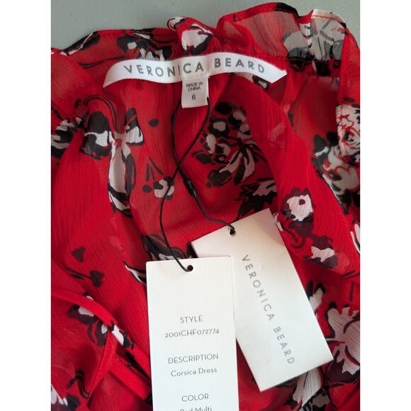 NWT Veronica Beard Corsica Silk Midi Sun Dress Size 6 Red Floral #1E455 - Picture 11 of 15